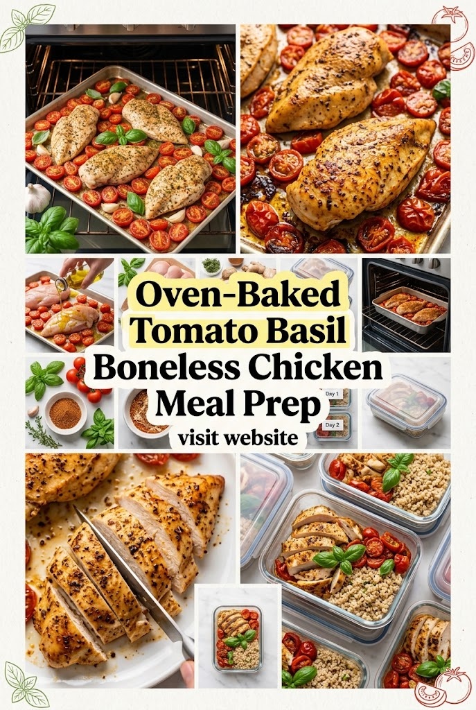 Oven-Baked Tomato Basil Boneless Chicken Meal Prep