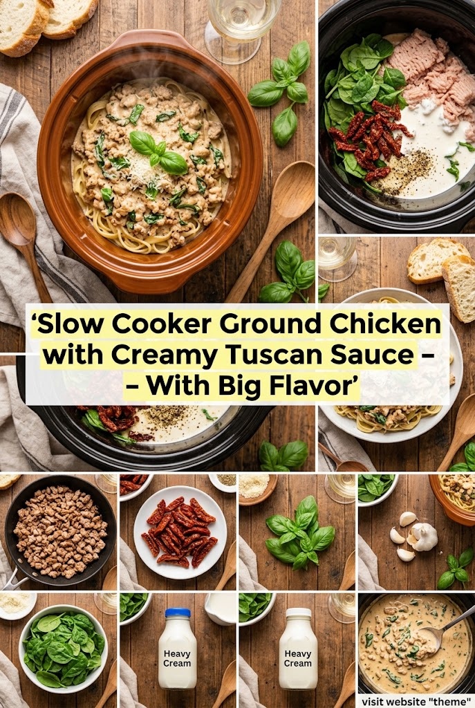 Slow Cooker Ground Chicken with Creamy Tuscan Sauce – With Big Flavor